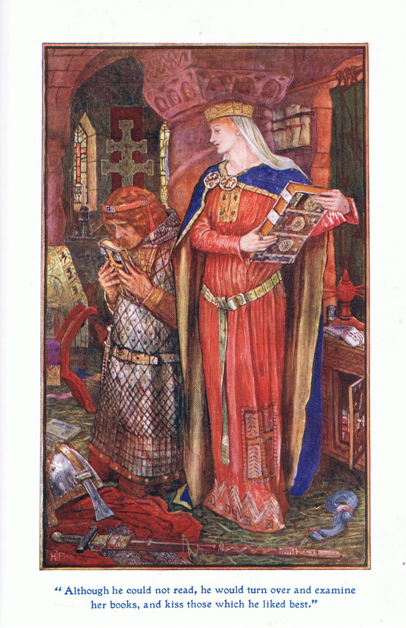 Embora ele não pudesse ler, ele se virava e examinava seus livros e beijava aqueles de quem ele mais gostava, 1912 de Henry Justice Ford