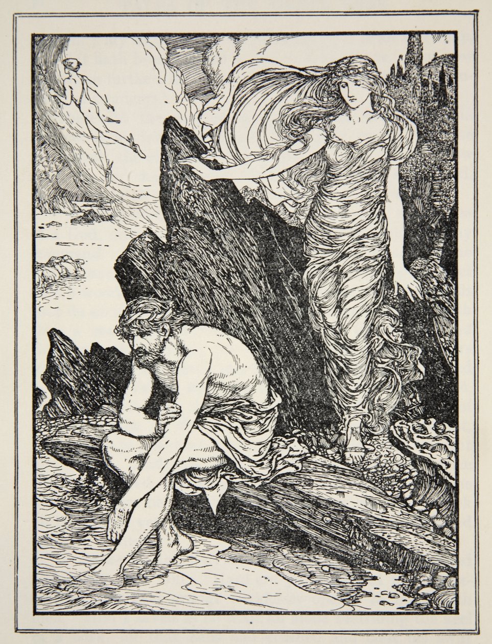 Calypso Tem Piedade de Ulisses, de "Tales of the Greek Seas", de Andrew Lang de Henry Justice Ford