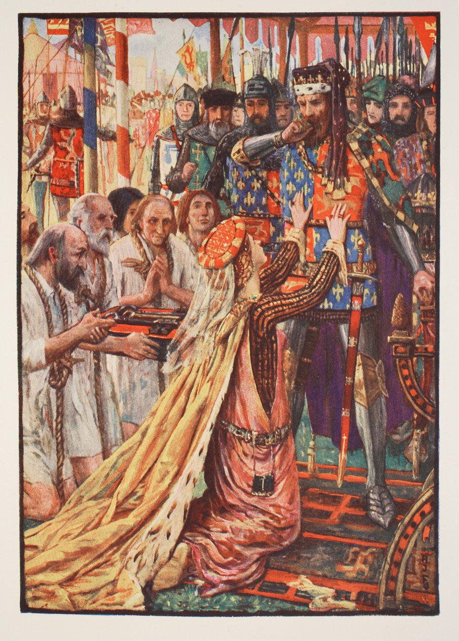 Edward III em Calais, ilustração de &39;A History of England&39; por CRL Fletcher e Rudyard Kipling, 1911 de Henry Justice Ford