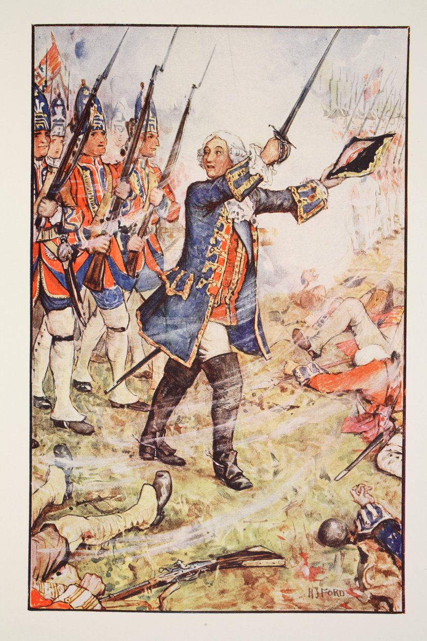 George II em Dettingen, 1743, ilustração de &39;A History of England&39; por CRL Fletcher e Rudyard Kipling, 1911 de Henry Justice Ford