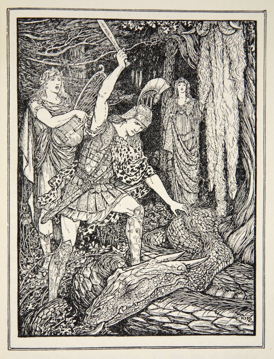 Como a Serpente que guardava o Velocino de Ouro foi assassinada, de "Contos dos Mares Gregos" por Andrew Lang, 1926 (tinta no papel) de Henry Justice Ford