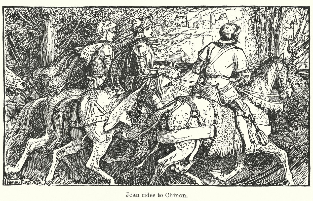 Joan cavalga até Chinon (litografia) de Henry Justice Ford