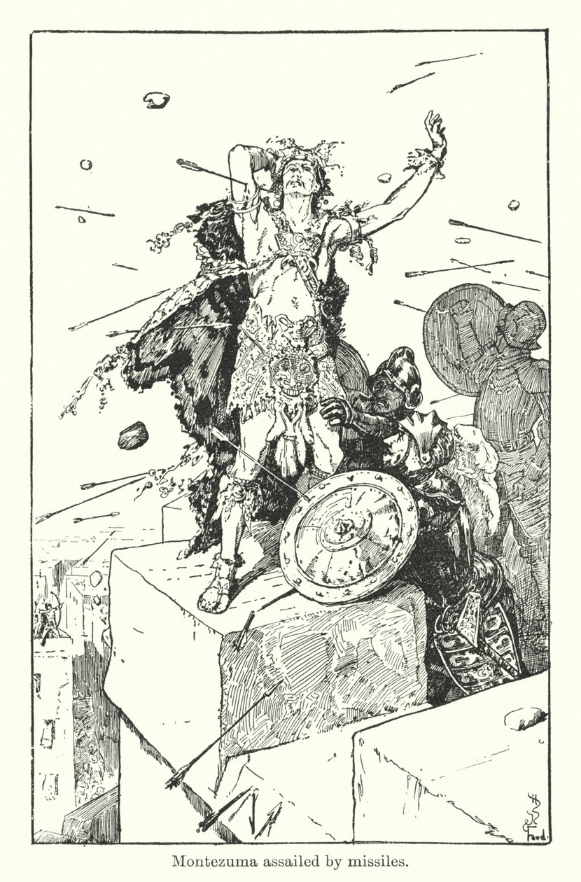 Montezuma atacado por mísseis (gravura) de Henry Justice Ford