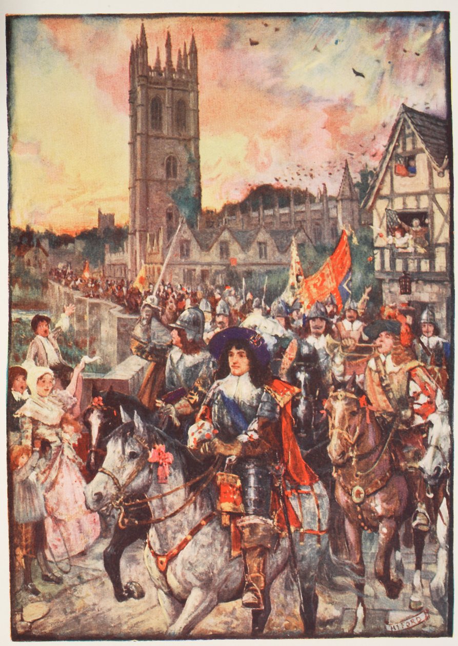 Príncipe Rupert em Oxford, indo para a batalha, ilustração de &39;A History of England&39; por CRL Fletcher e Rudyard Kipling, 1911 de Henry Justice Ford