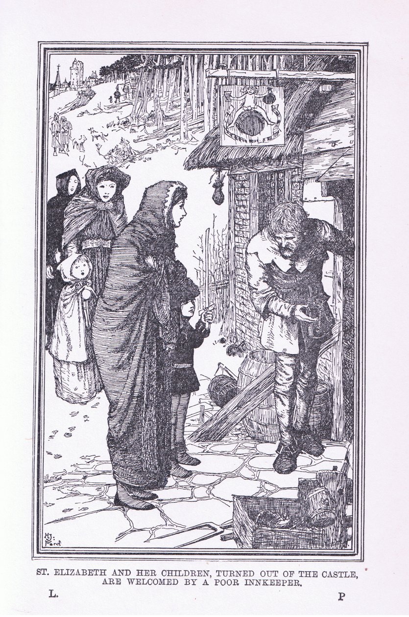 St Elizabeth e seus filhos saíram do castelo e foram recebidos pelo pobre estalajadeiro, em 1912 de Henry Justice Ford