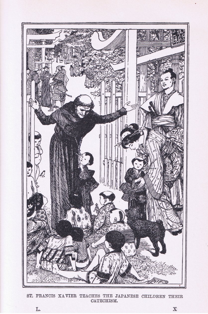 São Francisco Xavier ensina às crianças japonesas suas catechas, 1912 de Henry Justice Ford