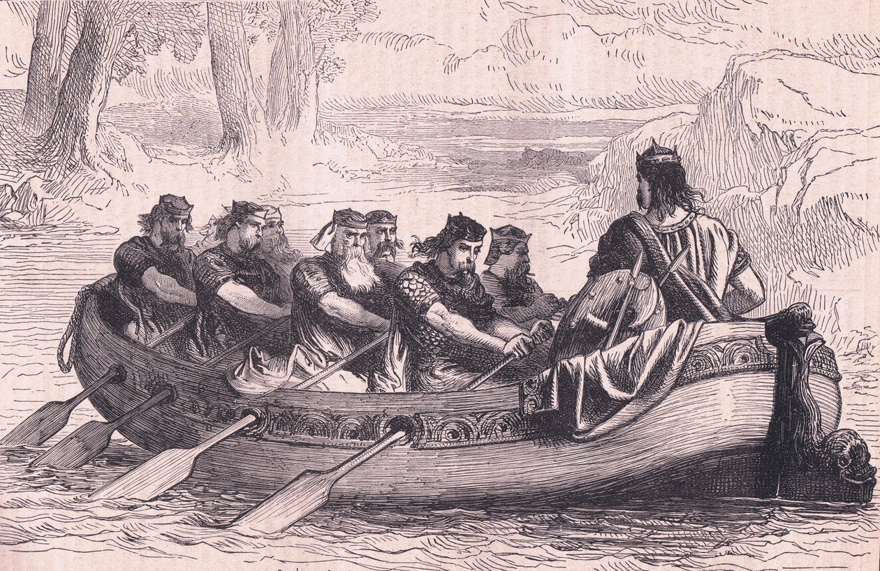 Edgar, o pacífico, foi remado pelo rio Dee por oito príncipes tributários em 956 dC de Henry Marriott Paget