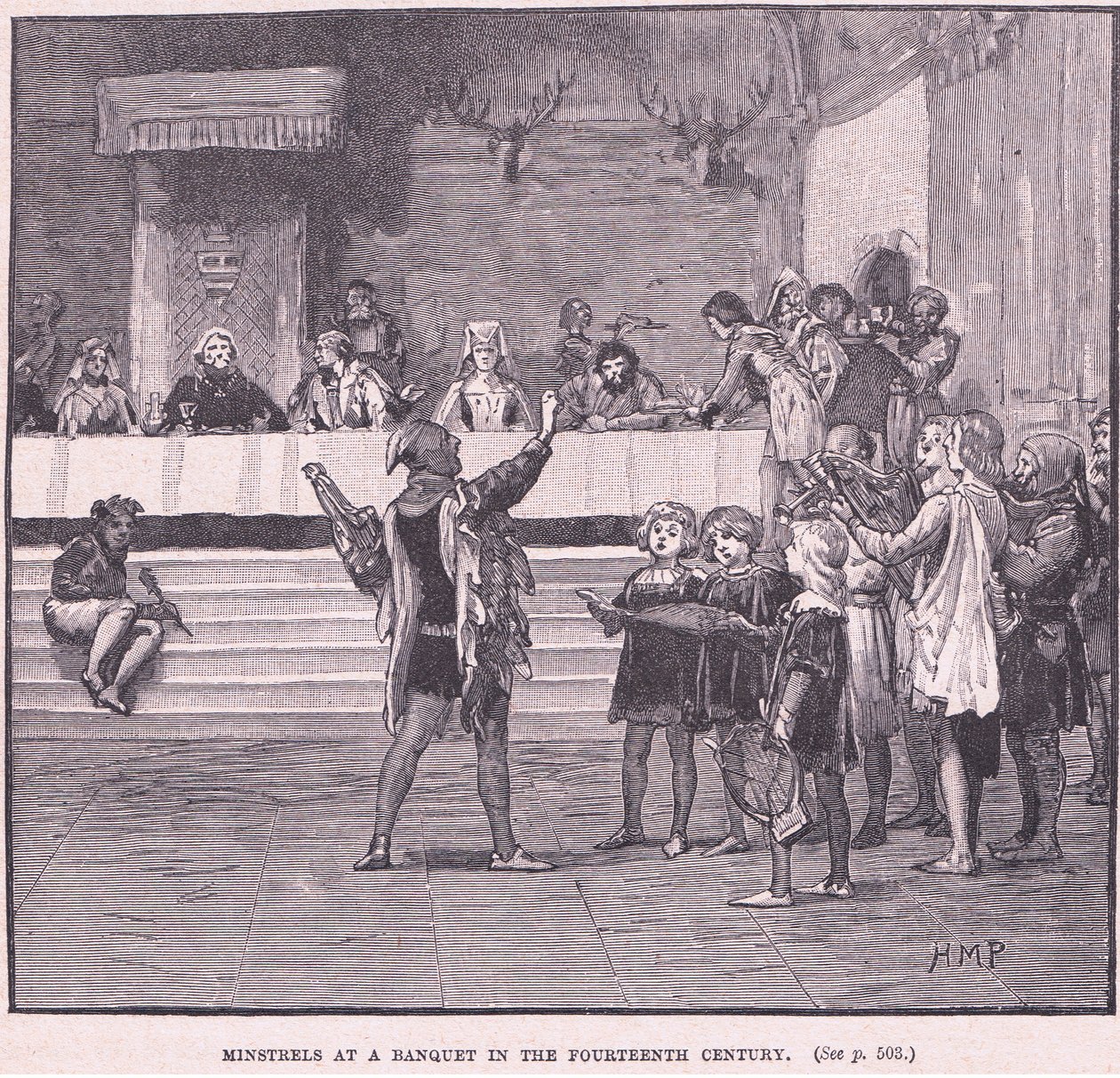 Minstrels em um banquete no século XIV de Henry Marriott Paget