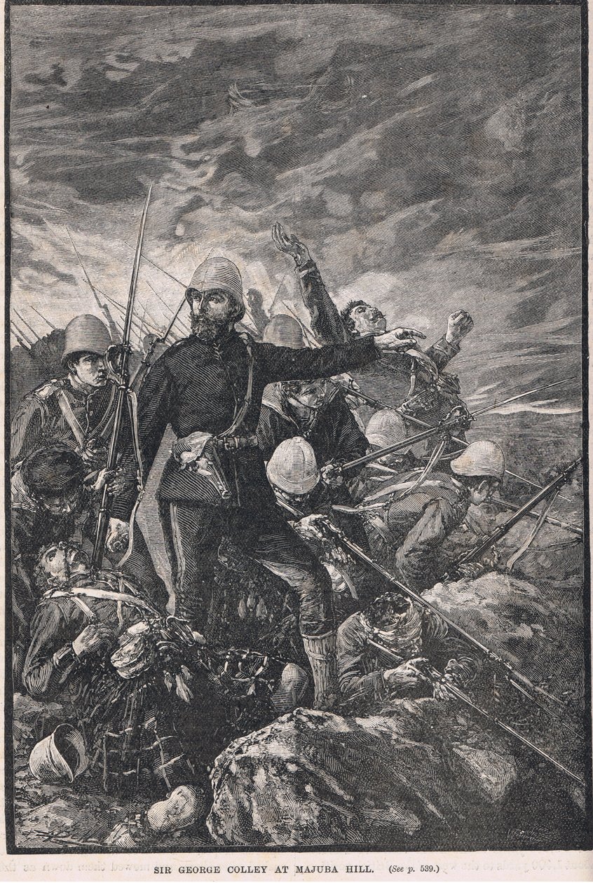 Sir George Colley em Majuba Hill, ilustração da "História Ilustrada da Inglaterra" de Cassell, publicada em 1910 de Henry Marriott Paget