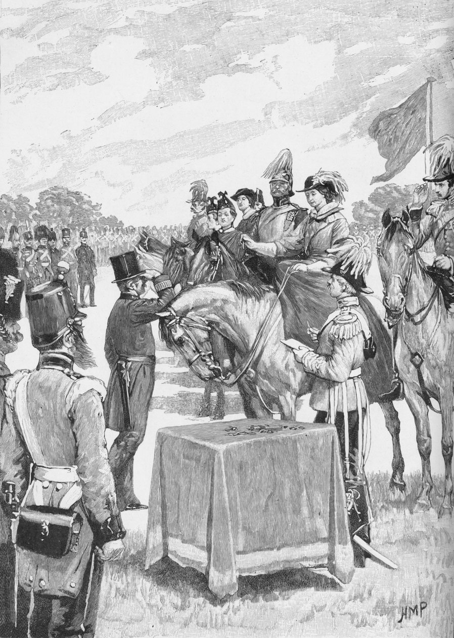 A rainha que preside a primeira distribuição da Victoria Cross, c1890 de Henry Marriott Paget