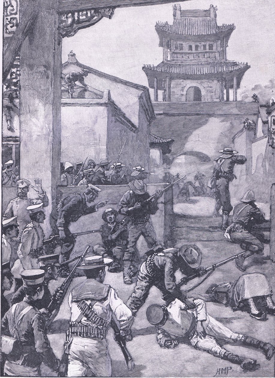 A guerra na China: Os combates em Tientsin, ilustração deCassells História da Inglaterra, de 1900 de Henry Marriott Paget