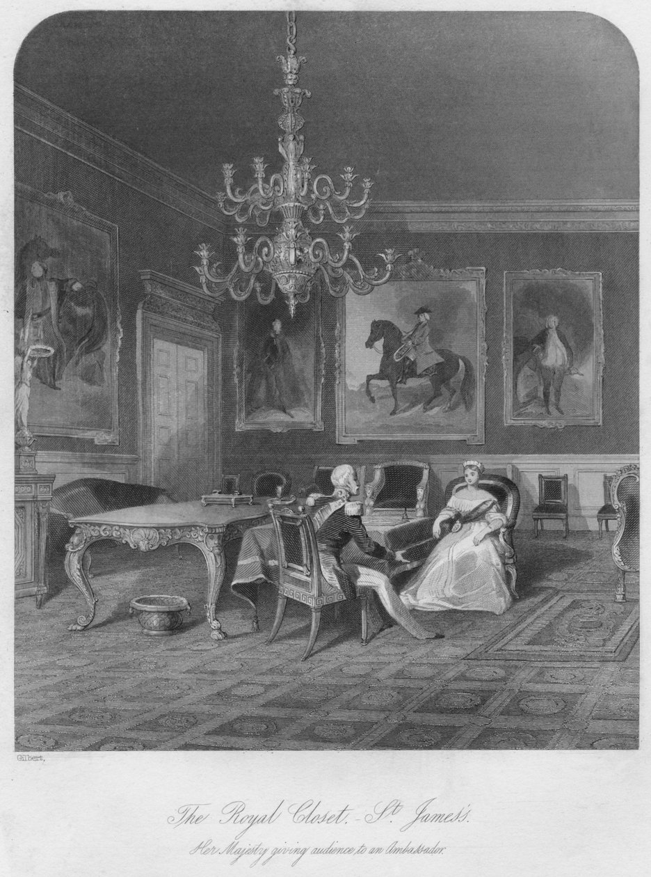 O armário real. - St. Jamess. Sua Majestade dando audiência a um Embaixador, c1841 de Henry Melville