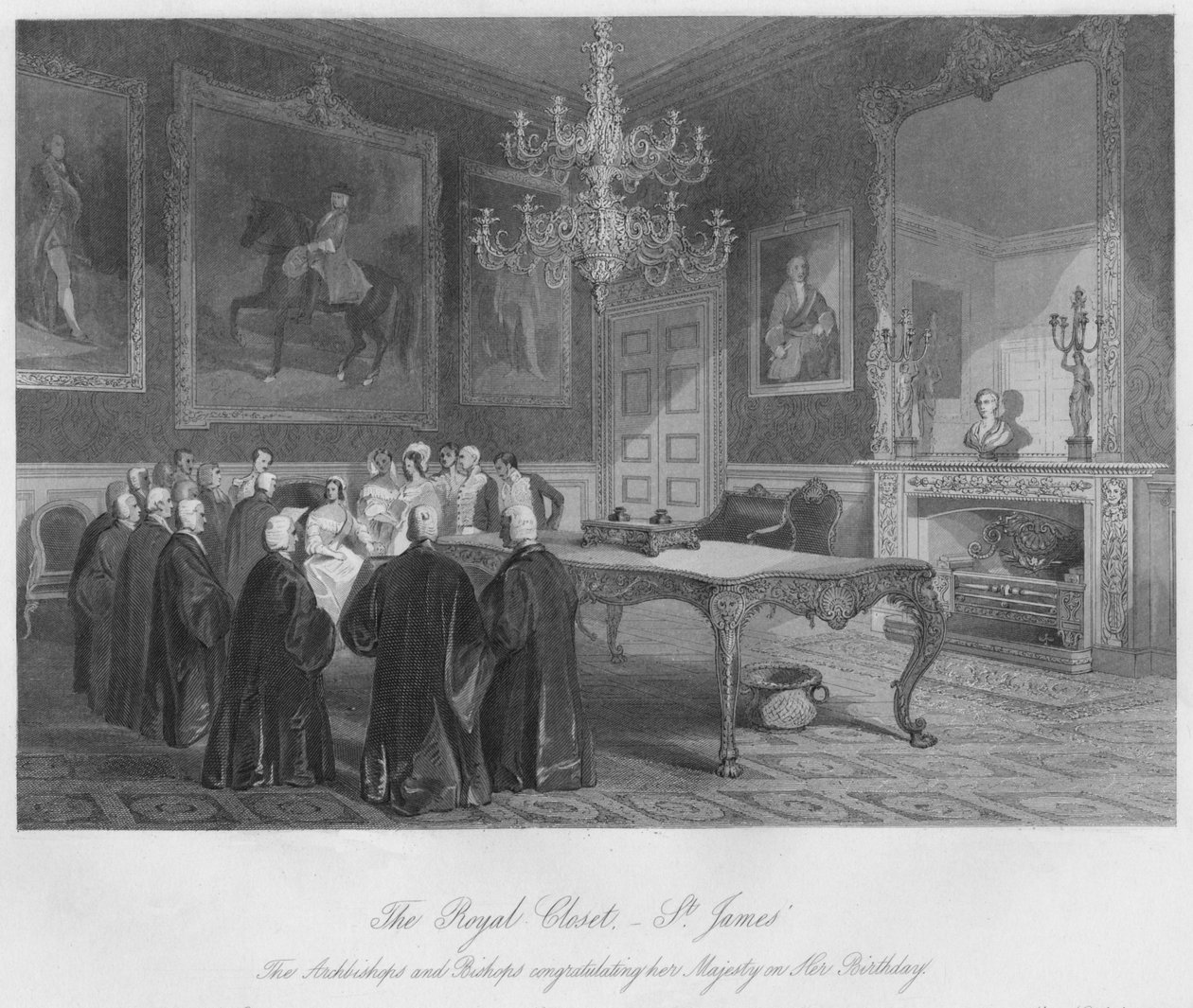 O armário real. - St. Jamess. Os Arcebispos e Bispos parabenizando sua Majestade por sua coragem de Henry Melville