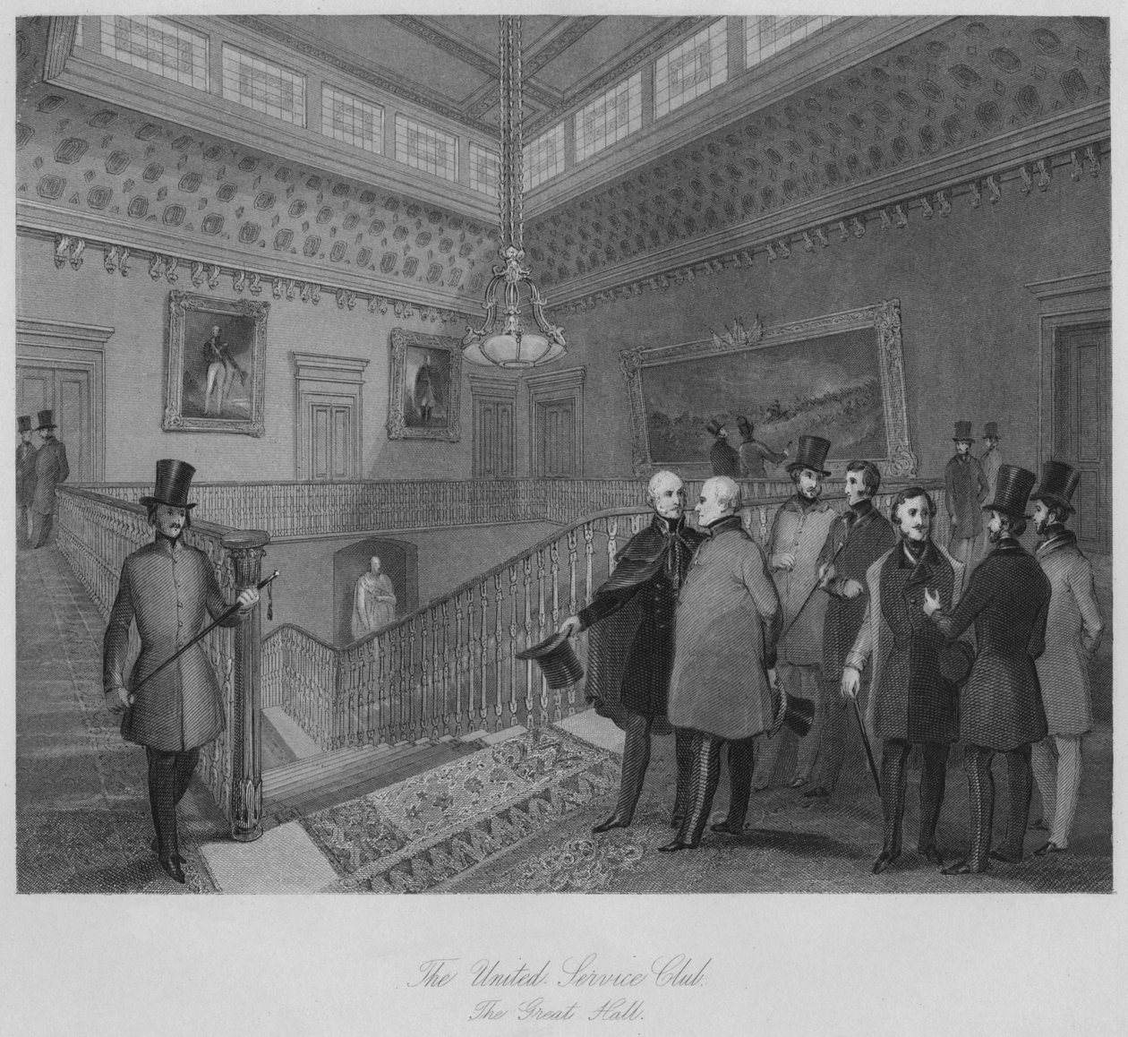 O United Service Club. O Grande Salão, c1841 de Henry Melville
