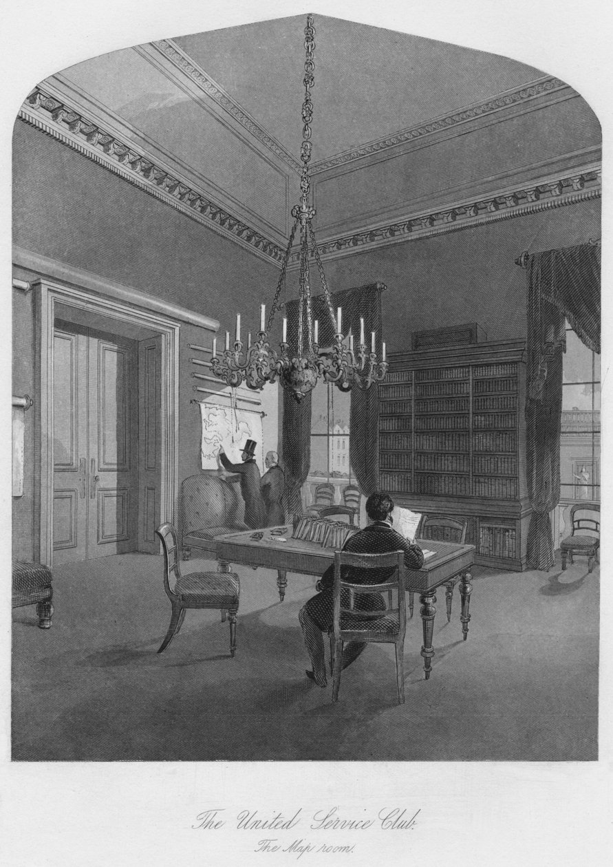 O United Service Club. A sala do mapa, c1841 de Henry Melville