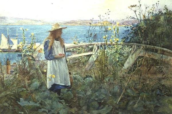 Uma Rapariga num Jardim à beira-mar de Henry Meynell Rheam