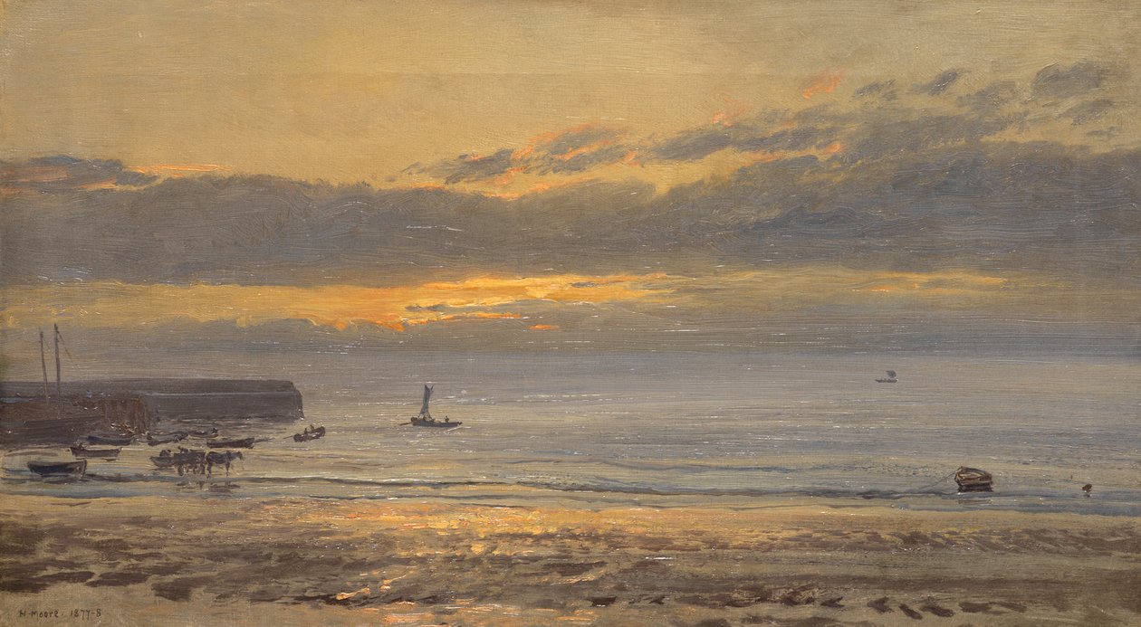 Antes do nascer do sol, Scarborough - Low Water, 1878 de Henry Moore