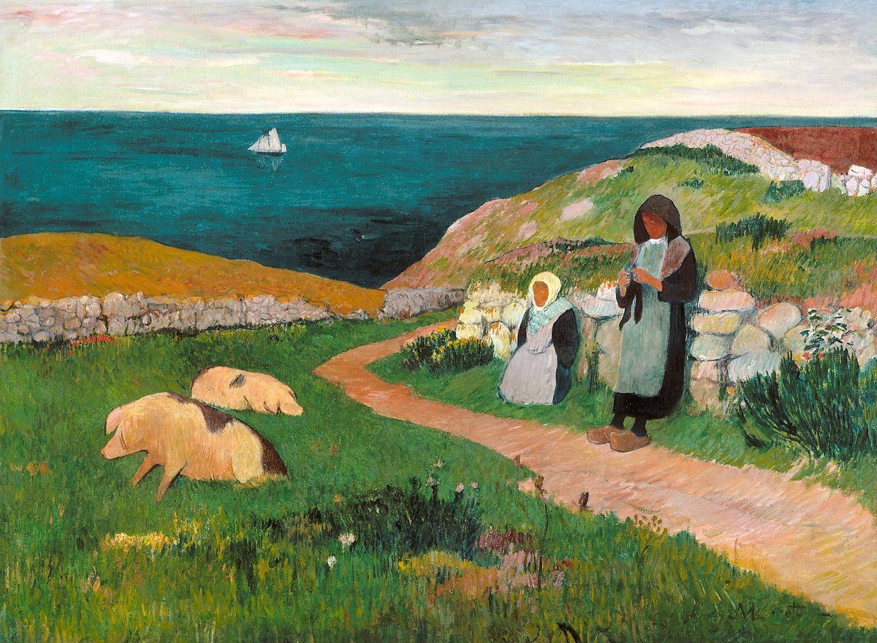 Jovens Breton Girls In The Field (óleo sobre tela) de Henry Moret