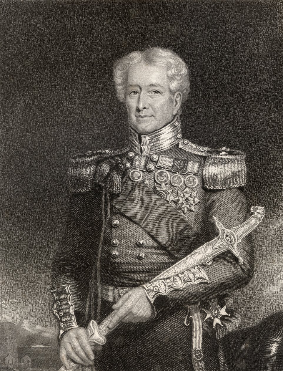 Sir Robert Henry Sale, gravado por F. Holl, da &39;National Portrait Gallery, volume III&39;, publicado em 1820 de Henry Moseley