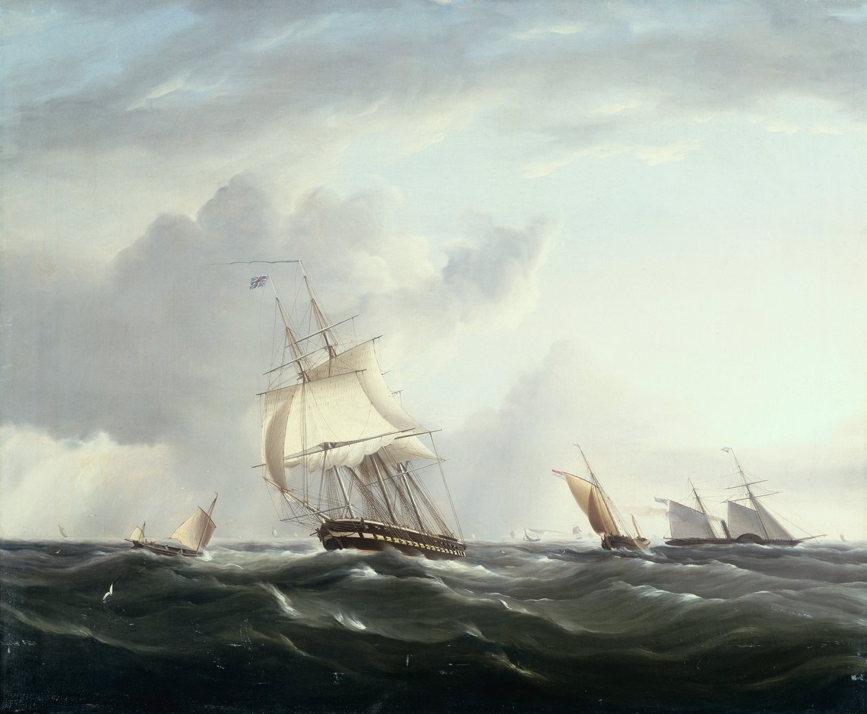 Uma fragata, um barco a vapor e uma embarcação holandesa nas colinas (óleo) de Henry Moses