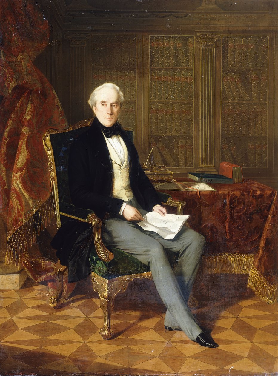 Retrato de Henry Pelham-Clinton, KG, 4º duque de Newcastle, segurando um documento, em seu estudo, 1850 de Henry Nelson ONeil