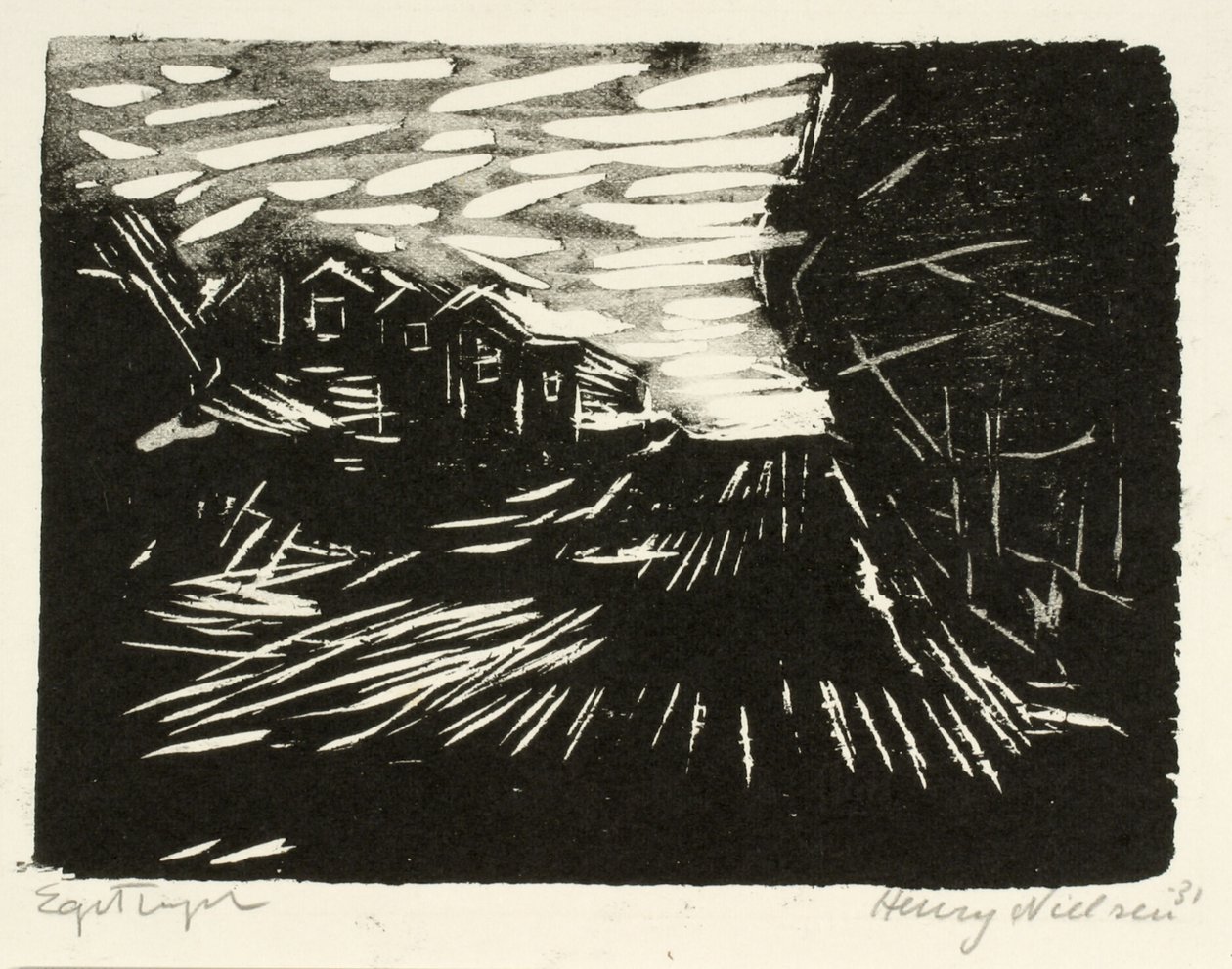 Estrada larga, casas, árvores de Henry Nielsen