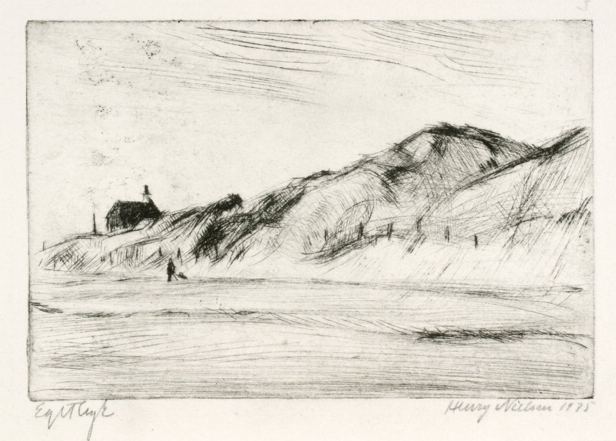 Paisagem de dunas com casa e pessoa de Henry Nielsen