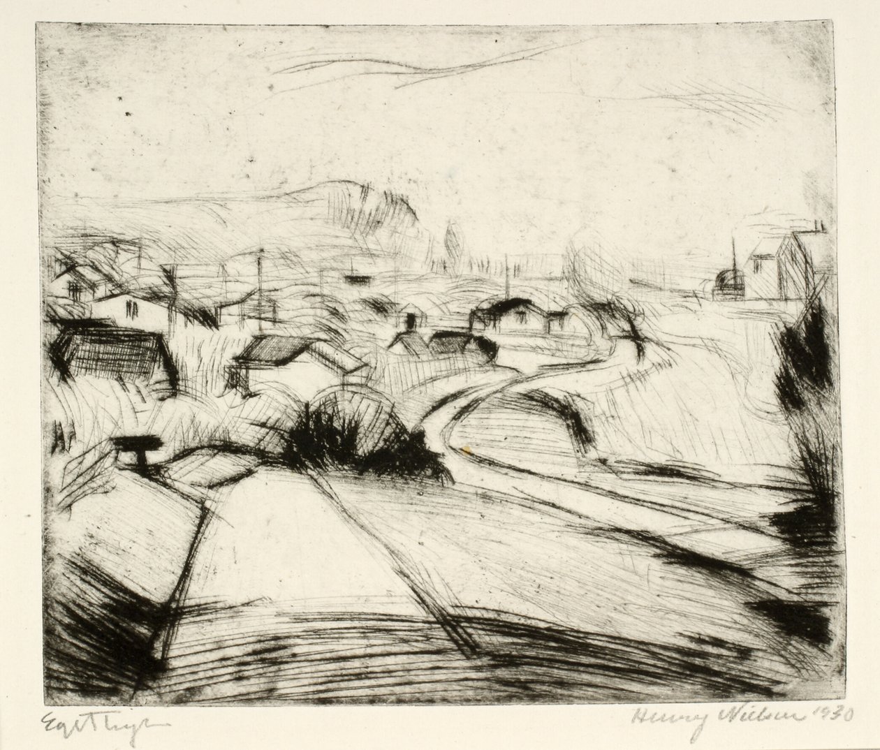 Paisagem com estrada e casas de Henry Nielsen