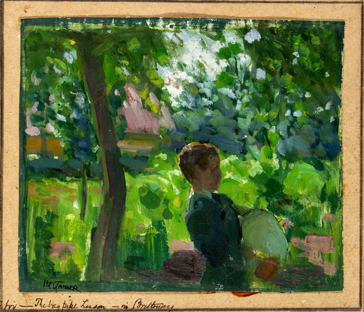 Estudo para a lição de gaita de foles, 1892. de Henry Ossawa Tanner