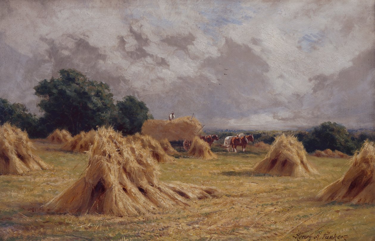 Um campo de milho em Harlow, Essex (óleo sobre tela) de Henry Parker