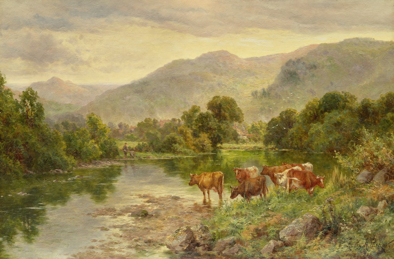 Piscina da Igreja, Bettws-y-coed (óleo) de Henry Parker
