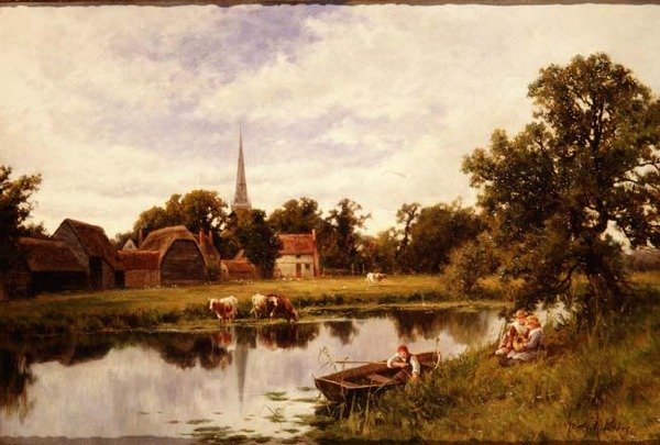 Paisagem com fazendas e gado de Henry Parker