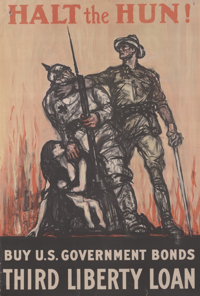 Parem o Huno! Comprar Títulos do Governo dos EUA, Third Liberty Loan, c.1918 (cor litho) de Henry Patrick Raleigh