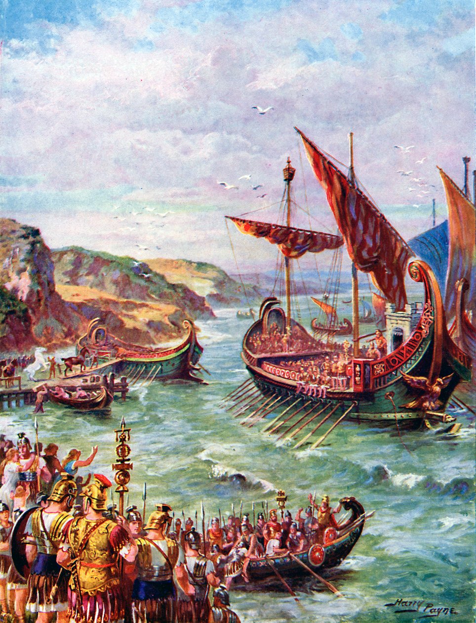 Partida dos romanos da Grã-Bretanha após o saque de Roma em 410 dC, c1920 de Henry Payne