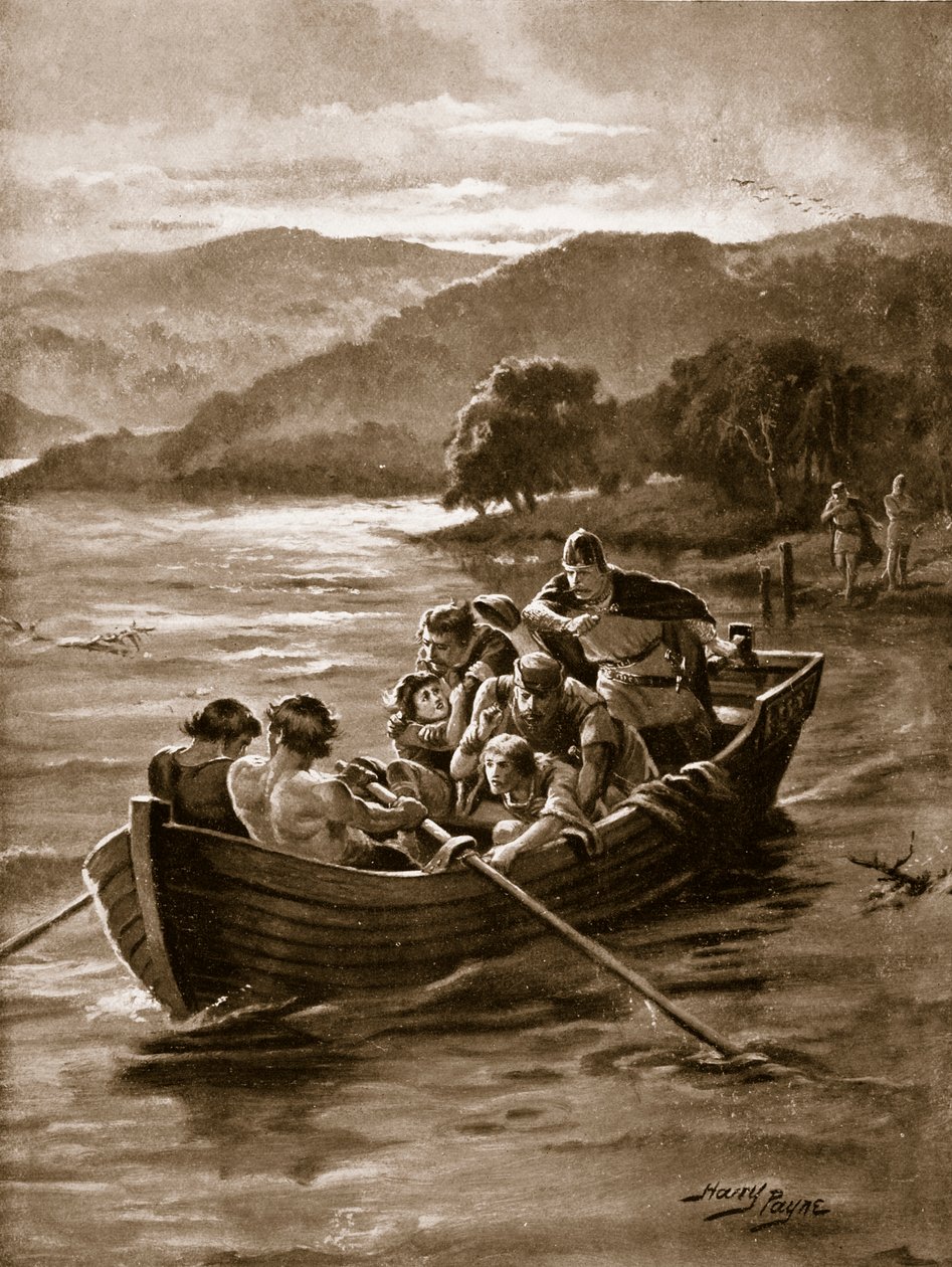 Os filhos de Elfwald morreram afogados em Windermere, ilustração da "História da nação britânica" de Hutchinson, c.1920 de Henry Payne