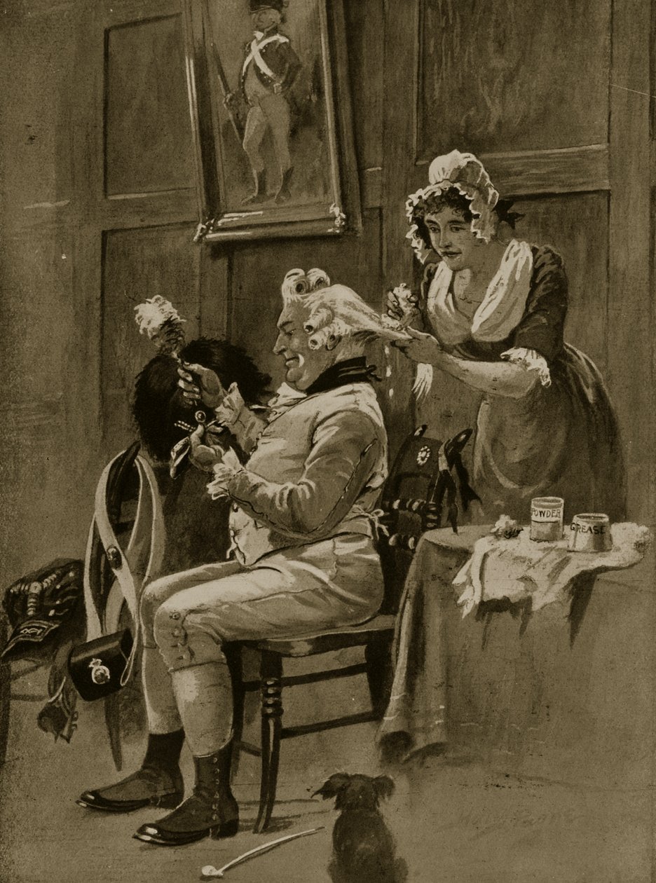 Preparando-se para o desfile, 1799, ilustração da "História da nação britânica" de Hutchinson, c.1923 de Henry Payne