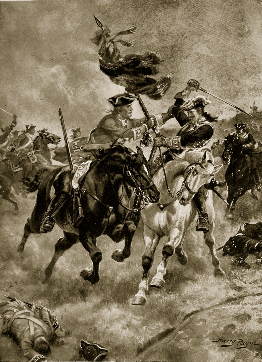 A Batalha de Blenheim: A cavalaria em ação, ilustração da "Hutchinson&39;s Story of the British Nation", c.1923 de Henry Payne