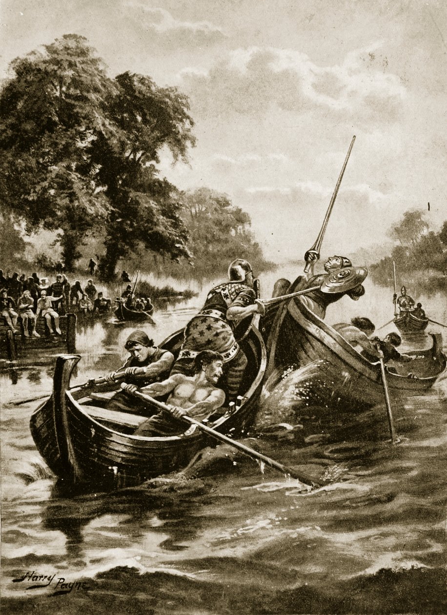 Inclinação na água, ilustração da "História da nação britânica" de Hutchinson, c.1920 de Henry Payne