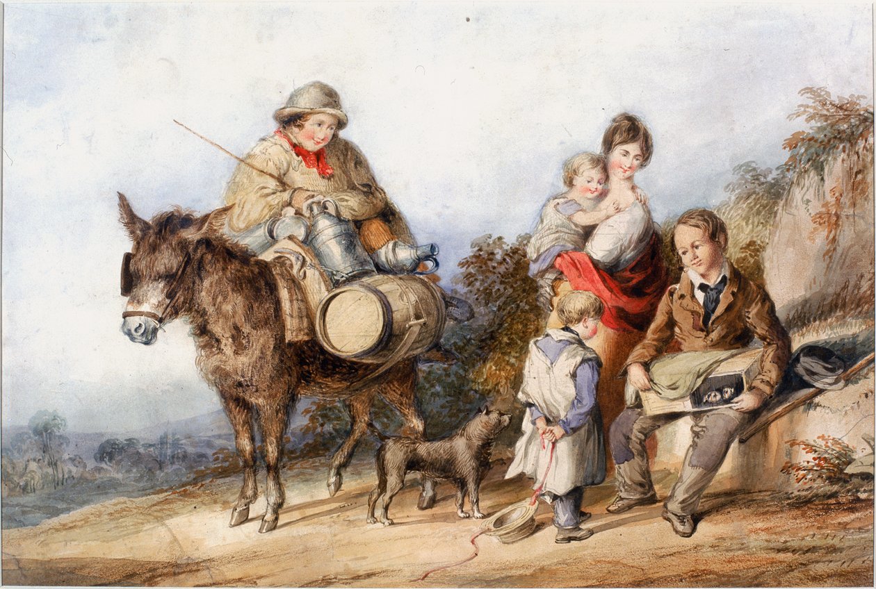 Milk Boy with Family Group, cerca de 1840 (Aguarela e guache) de Henry Perlee Parker