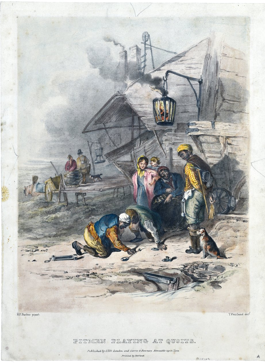 Homens do poço a jogar ao quoits, c.1837 (litografia colorida à mão sobre papel) de Henry Perlee Parker