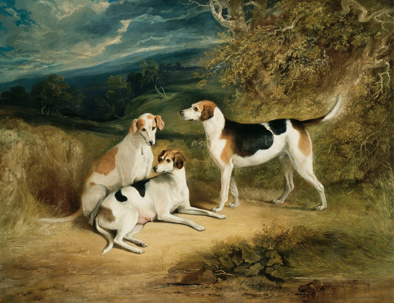 Os cães do duque de Rutland com o castelo de Belvoir à distância, 1828 de Henry Perlee Parker
