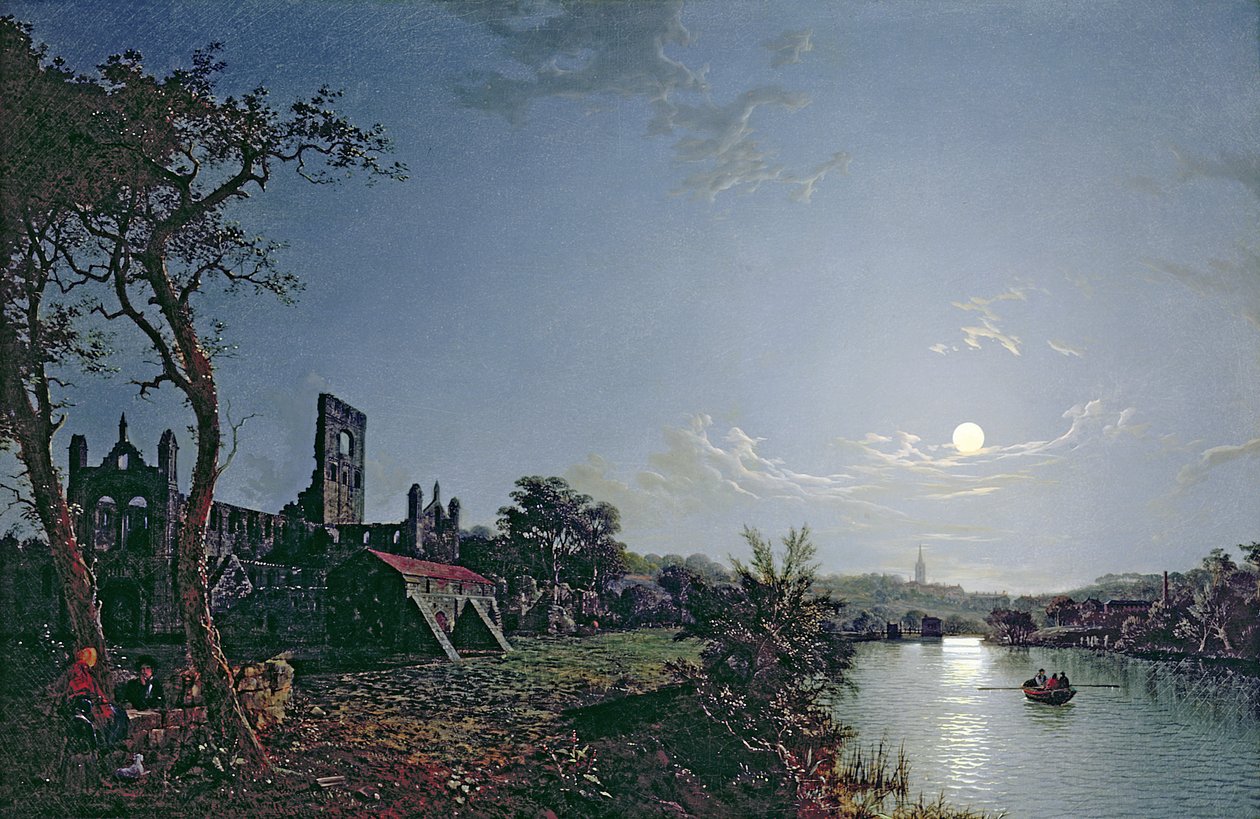 Manhã com vista da Abadia de Kirkstall (óleo sobre tela) de Henry Pether