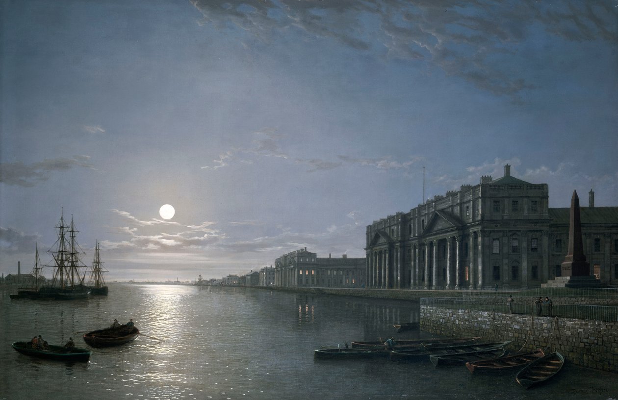 O Tamisa e o Hospital de Greenwich ao luar, c.1854-65 (óleo sobre tela) de Henry Pether