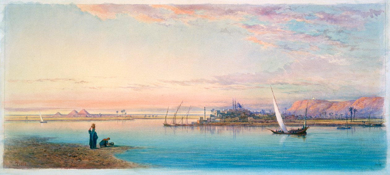 O Nilo por Bulaq, Egito, 1868 de Henry Pilleau