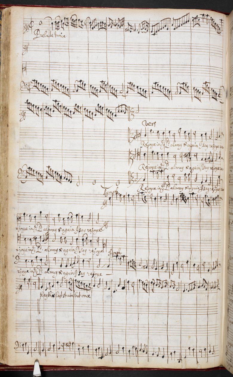A partitura de autógrafo de Purcell "Regozijar sempre no Senhor", R.M.20.h.8, f.37v, c.1680-90 (caneta e tinta sobre papel) de Henry Purcell