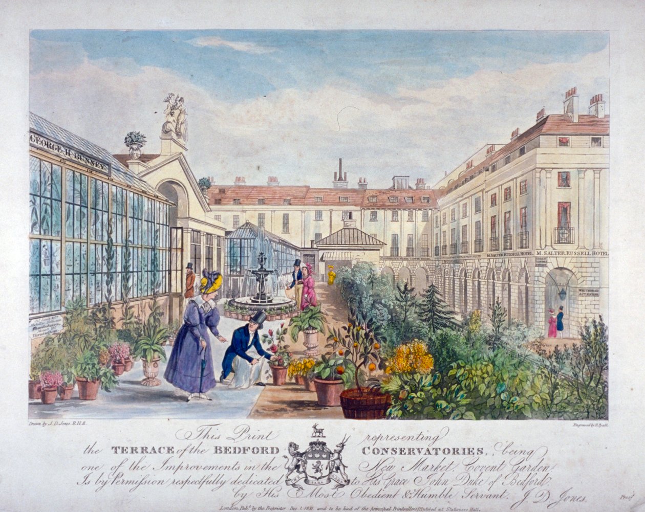 Terraço dos conservatórios de Bedford em Covent Garden Market, Westminster, Londres, 1831 de Henry Pyall