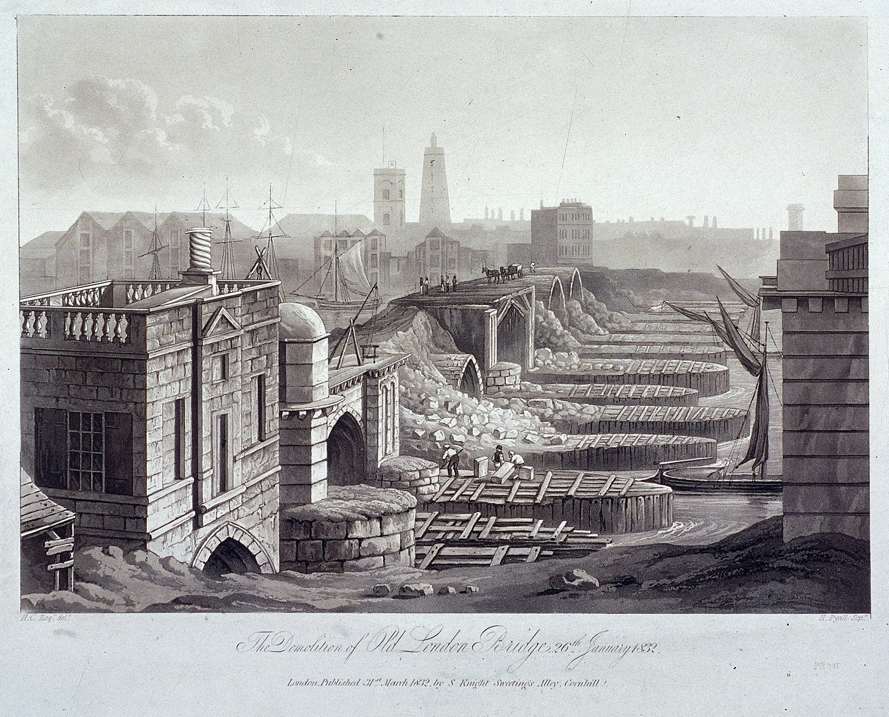 Ponte de Londres velha, Londres, 1832 de Henry Pyall