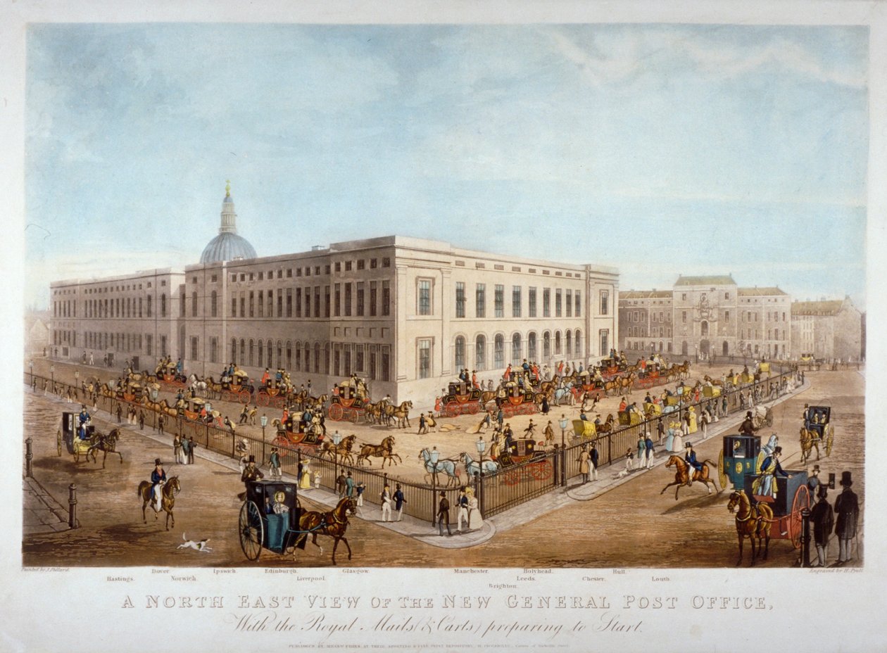 O novo General Post Office, City of London, c1830 de Henry Pyall
