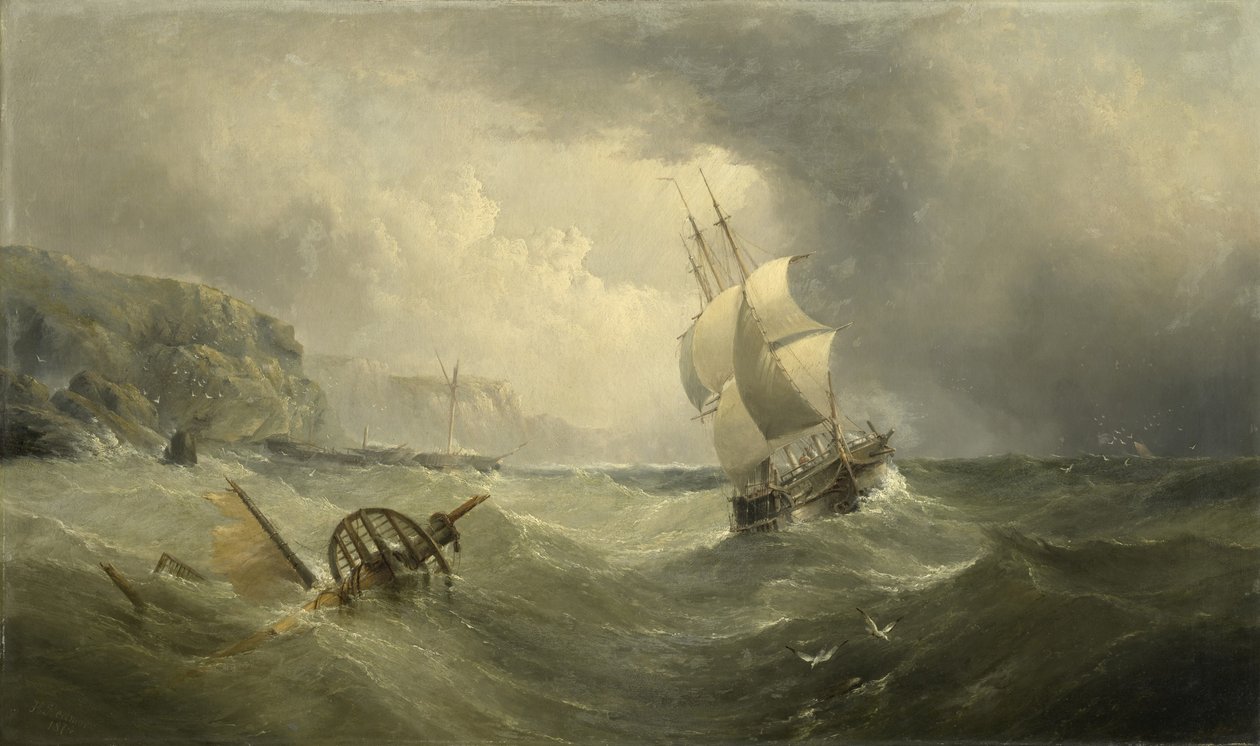 Expedição ao largo da costa em um mar tempestuoso, 1874 de Henry Redmore