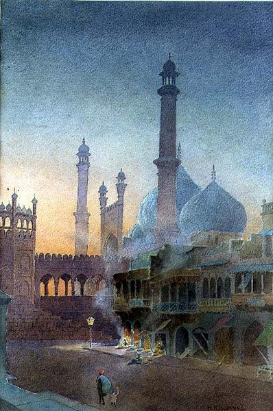 Vista do Jumma Masjed, Old Delhi (aguarela sobre papel) de Henry Richard Beadon Donne